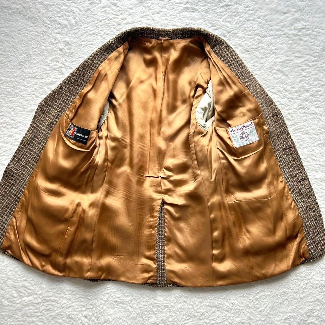 美品 ハリスツイード ヘリンボーン テーラードジャケット 胡桃ボタン ブラウン