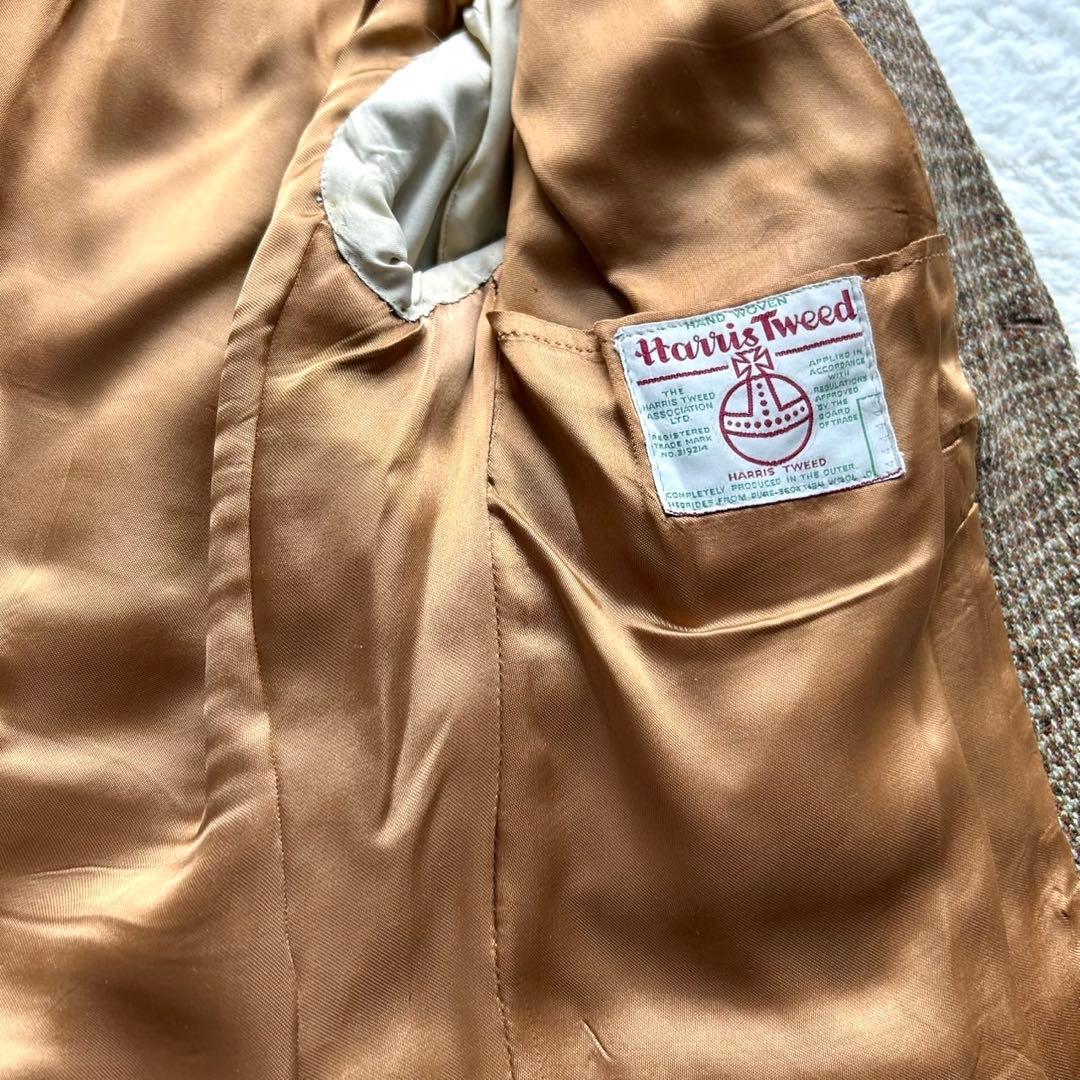 美品 ハリスツイード ヘリンボーン テーラードジャケット 胡桃ボタン ブラウン