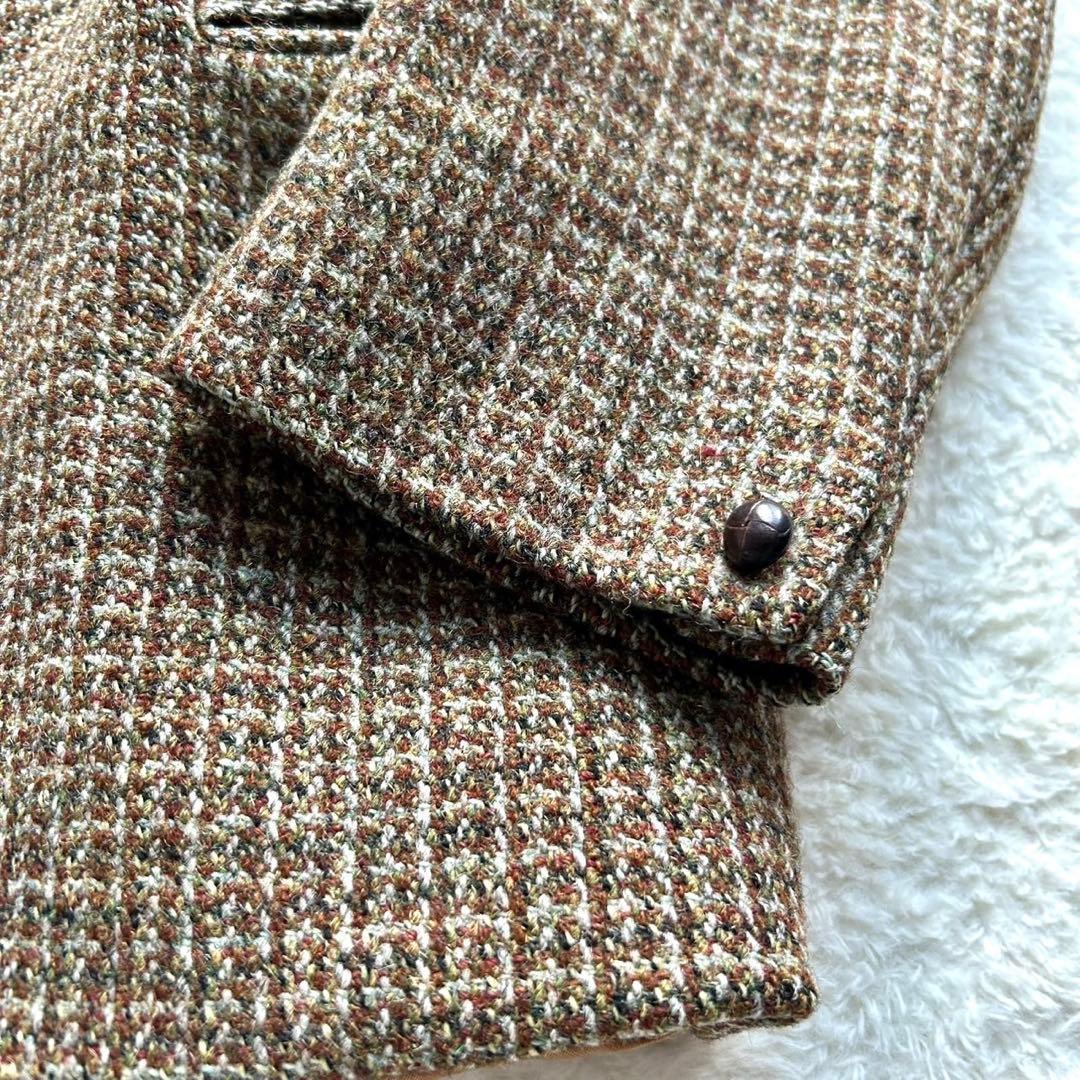 美品 ハリスツイード ヘリンボーン テーラードジャケット 胡桃ボタン ブラウン