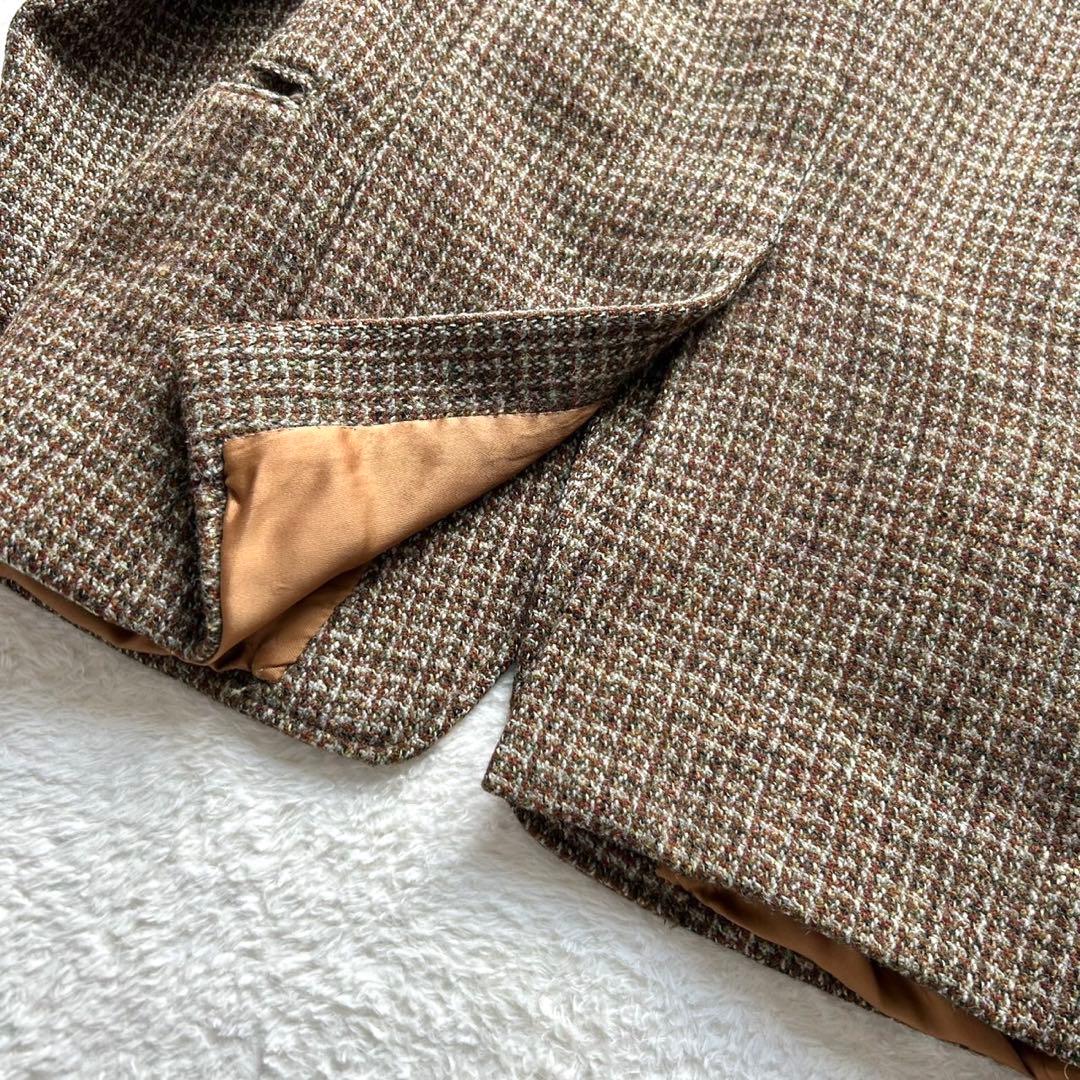 美品 ハリスツイード ヘリンボーン テーラードジャケット 胡桃ボタン ブラウン