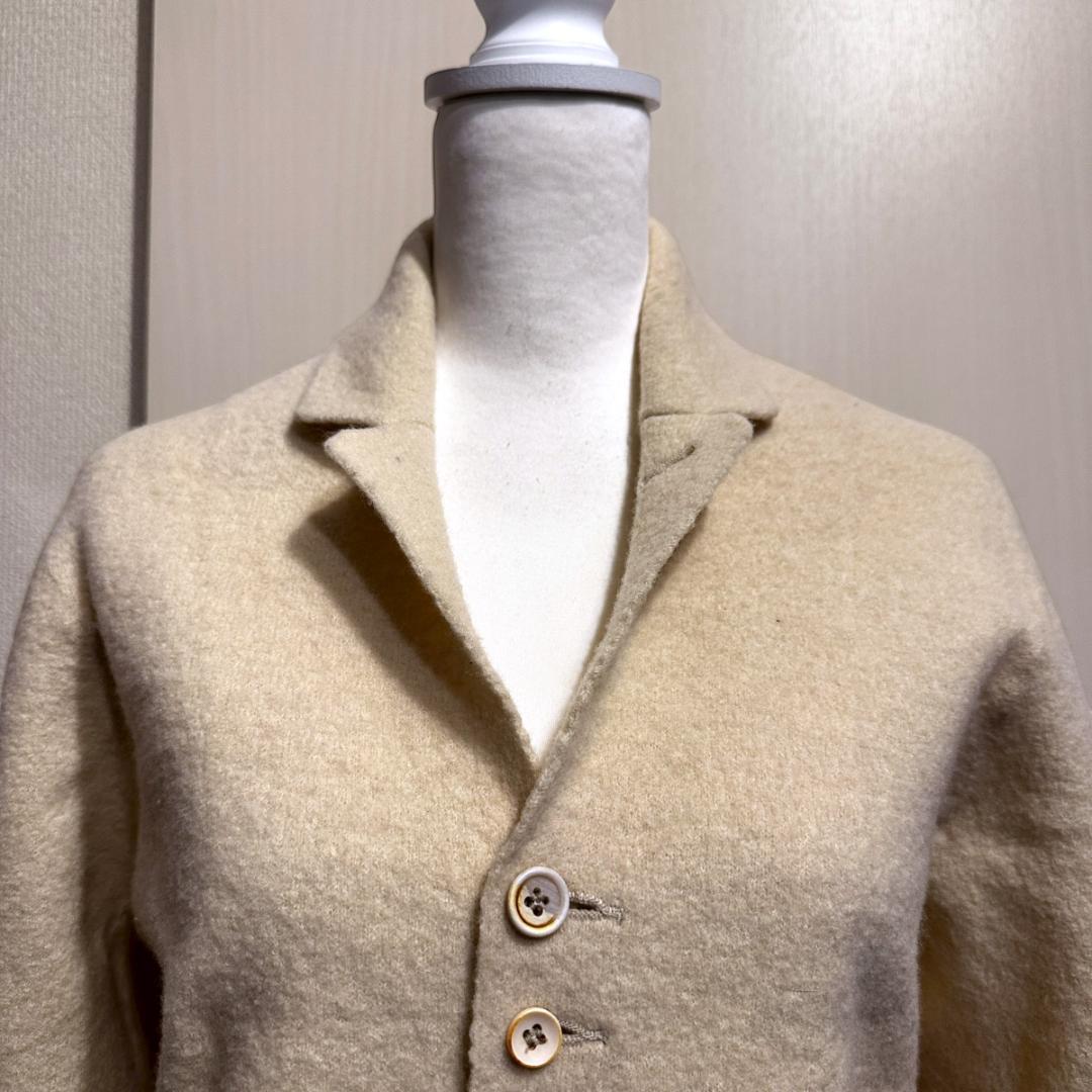 45R　メリノ縮絨カーディガンジャケット　白　HR0876