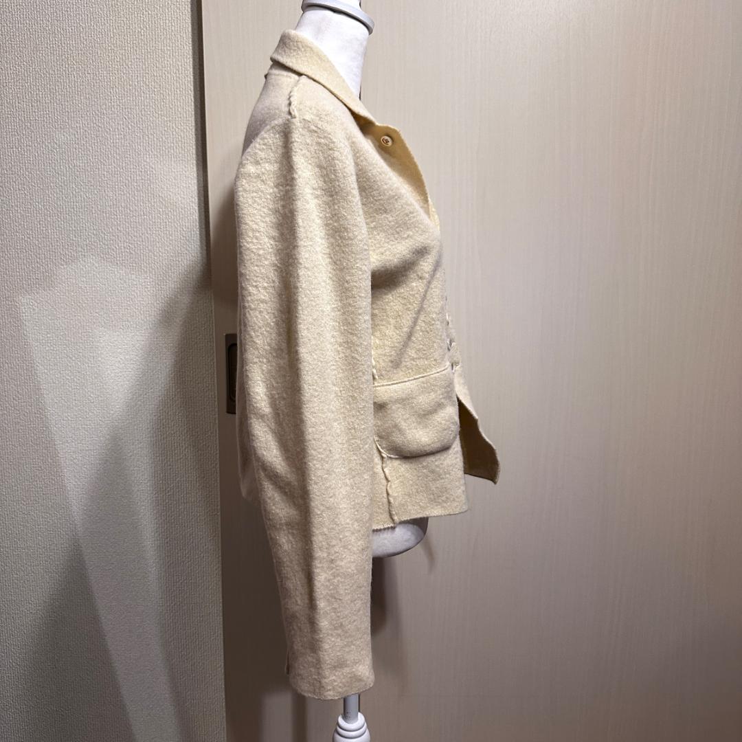 45R　メリノ縮絨カーディガンジャケット　白　HR0876