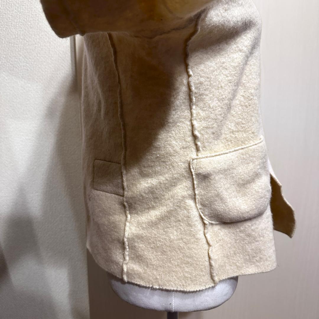 45R　メリノ縮絨カーディガンジャケット　白　HR0876