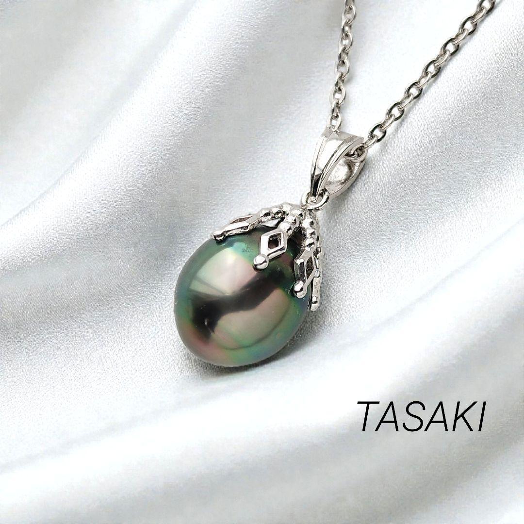 【美品】タサキ　黒蝶真珠　パールネックレス　10mm　チェーン社外品