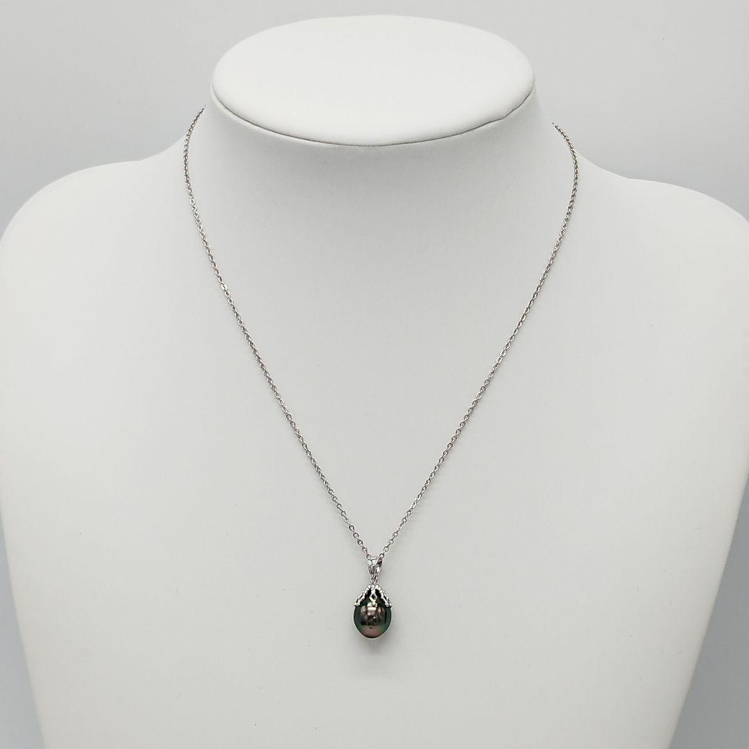 【美品】タサキ　黒蝶真珠　パールネックレス　10mm　チェーン社外品