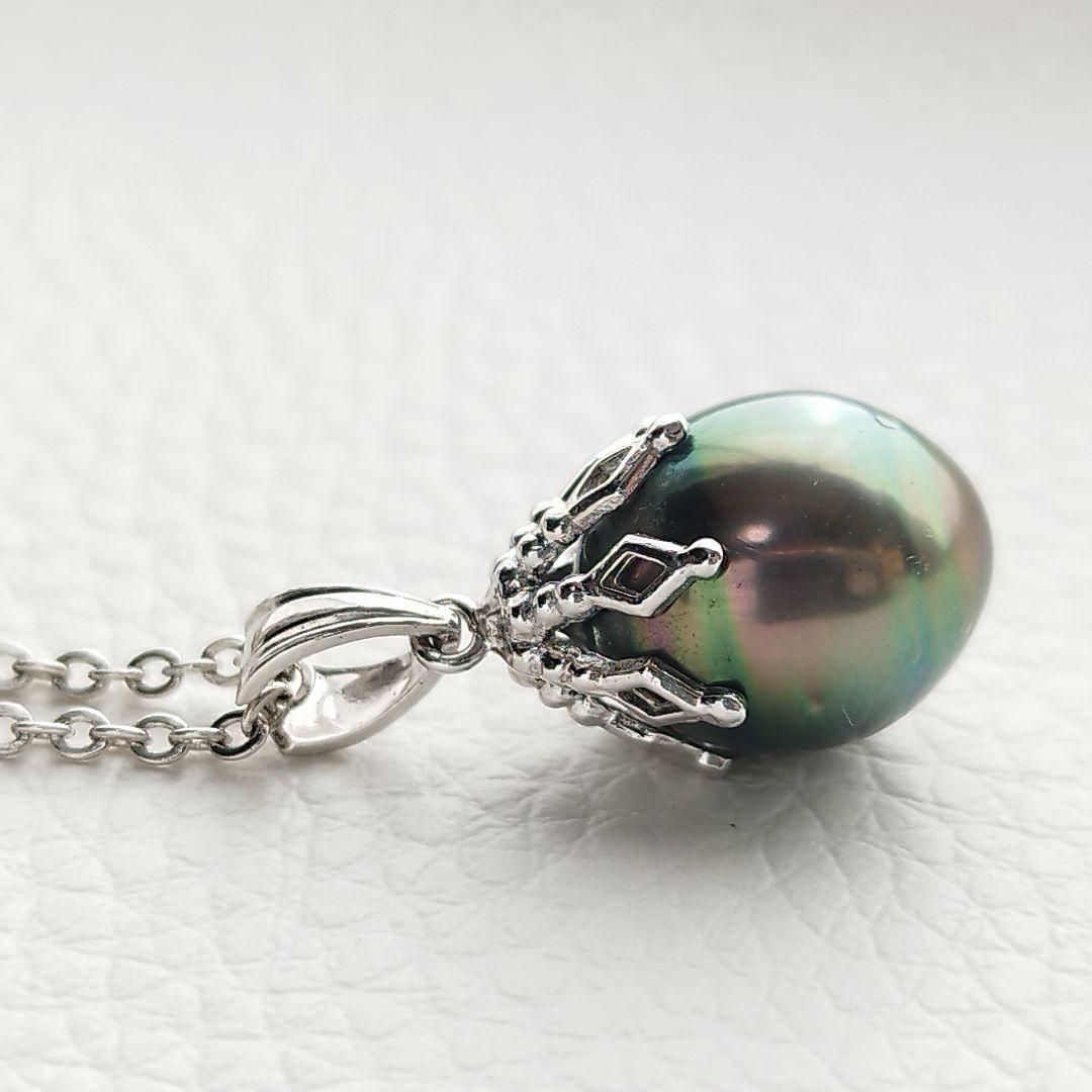 【美品】タサキ　黒蝶真珠　パールネックレス　10mm　チェーン社外品