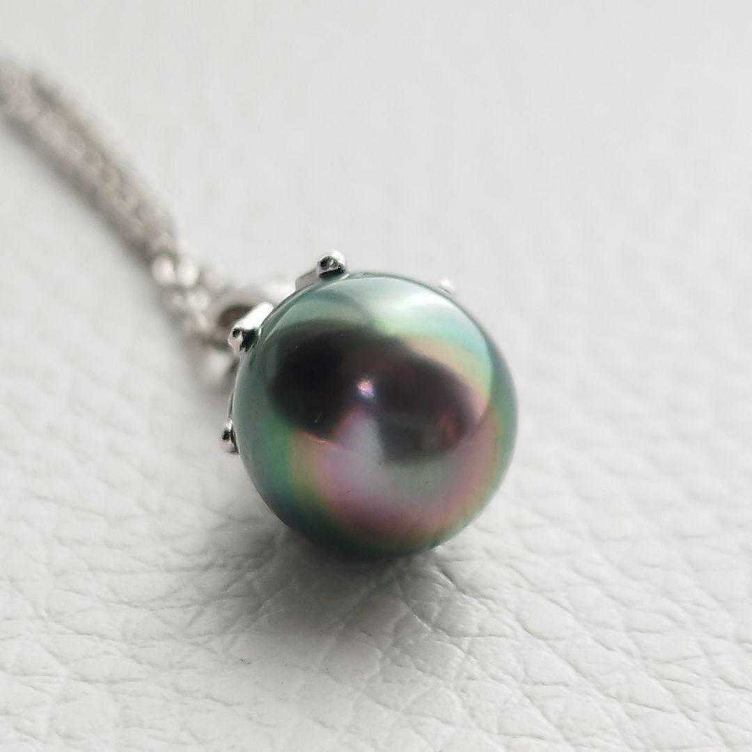 【美品】タサキ　黒蝶真珠　パールネックレス　10mm　チェーン社外品