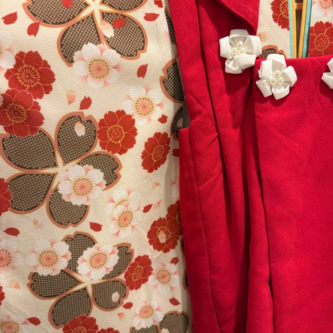 値下げ★赤と白の花柄 被布着 スリッポン 髪飾りセット 七五三 女の子 三歳