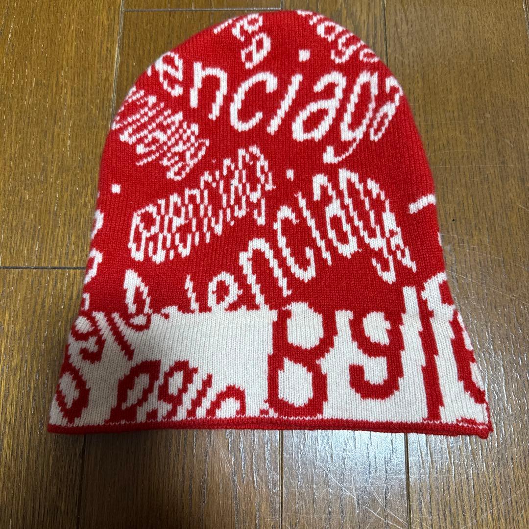 値下げ　BALENCIAGA バレンシアガ ニット帽 レッド ロゴ