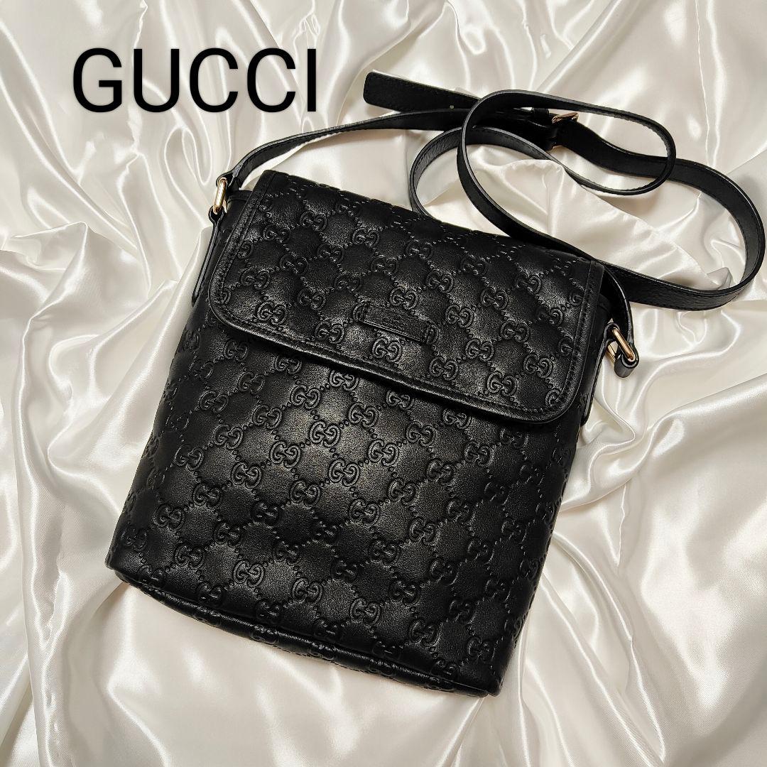 極美品 グッチ ショルダーバッグ GG柄 シマレザー 黒 クロスボディバッグ
