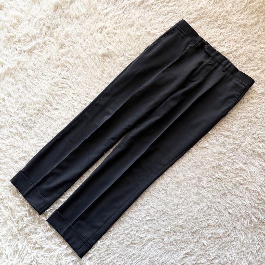 <最新ピン付>LARDINI 新ロゴ ダークグレー ウール スーツ 48