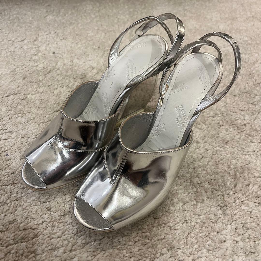 美品 Maison Margiela マルジェラ シルバーオープントゥサンダル