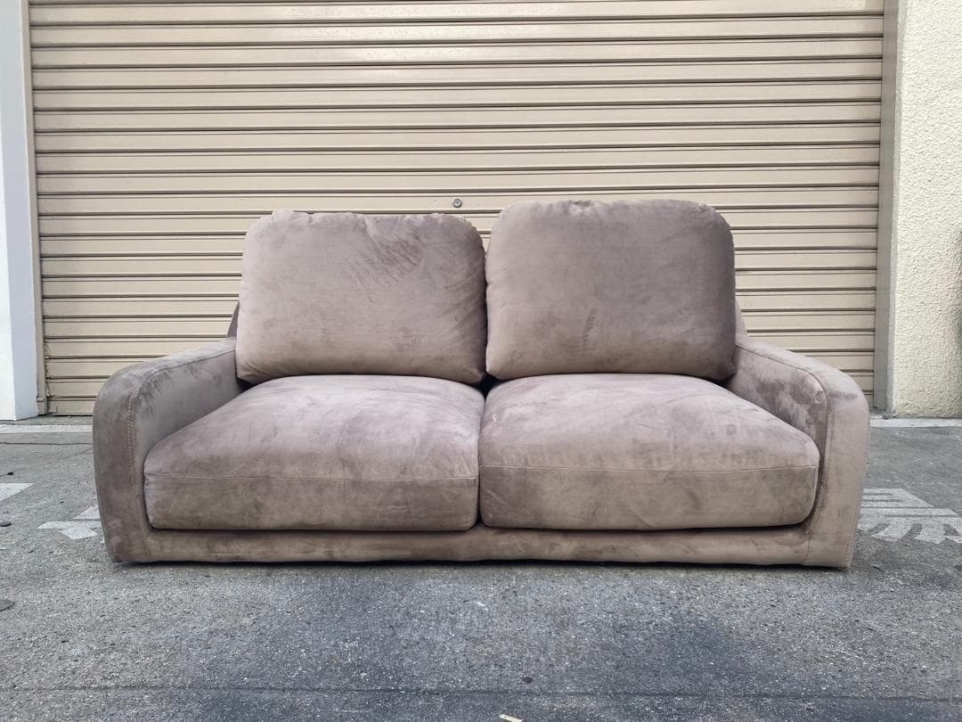 A481◆LOWYA ベルベット調 2人掛けソファ フロアソファ ローソファ