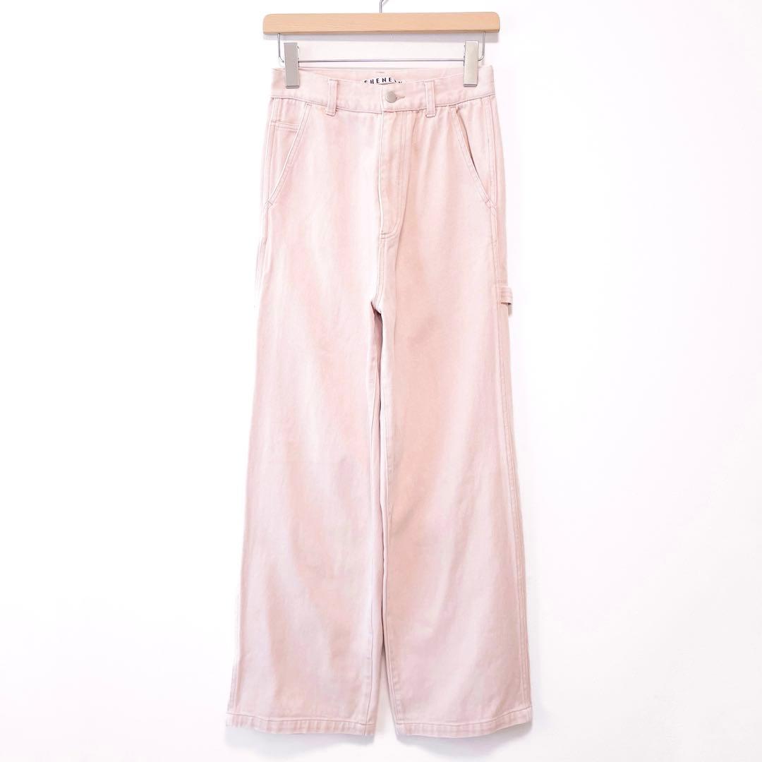 美品 SHENERY ペインターデニムパンツ ワイド ゆったり ピンク