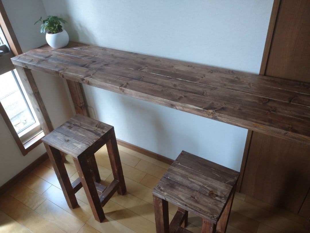 【さぶぞう】120×53 86カウンターテーブル 無垢材　アンティーク風　木目調