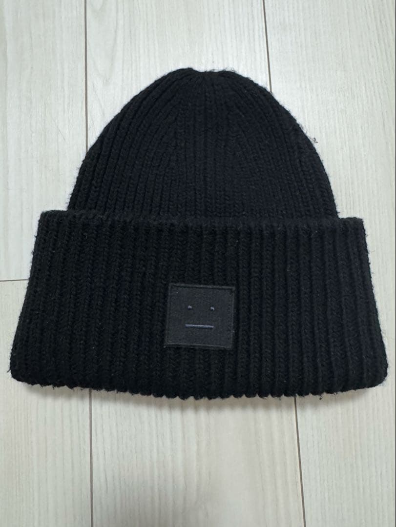 Acne Studios ラージフェイスロゴビーニー　ブラック　ニット帽
