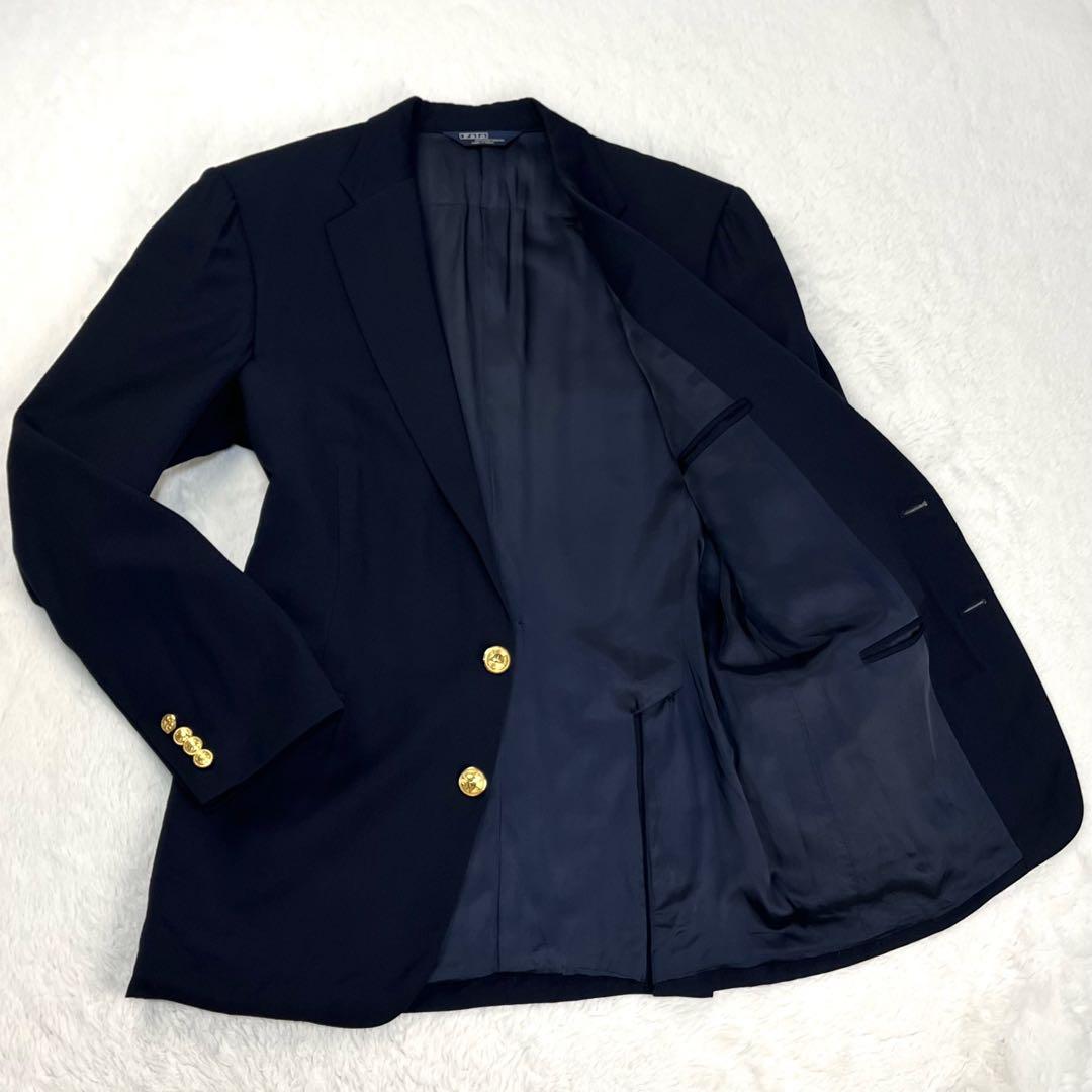 極希少 スペイン製 ポロ ラルフローレン 紺ブレ ヘルメットロゴ 金ボタン 42