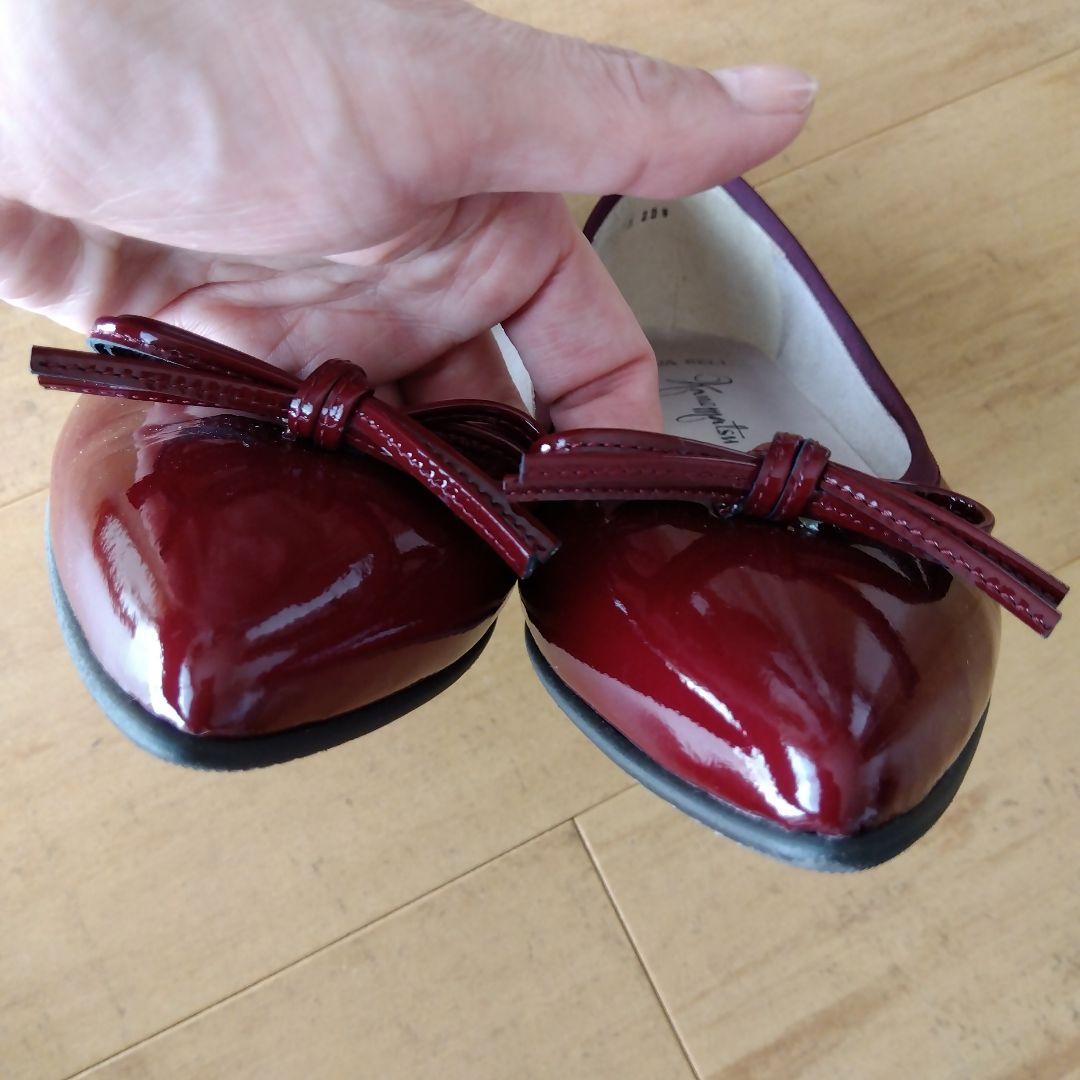 【美品】銀座カネマツ　アクアベル　ポインテッドトゥ フラットシューズ　赤22.5