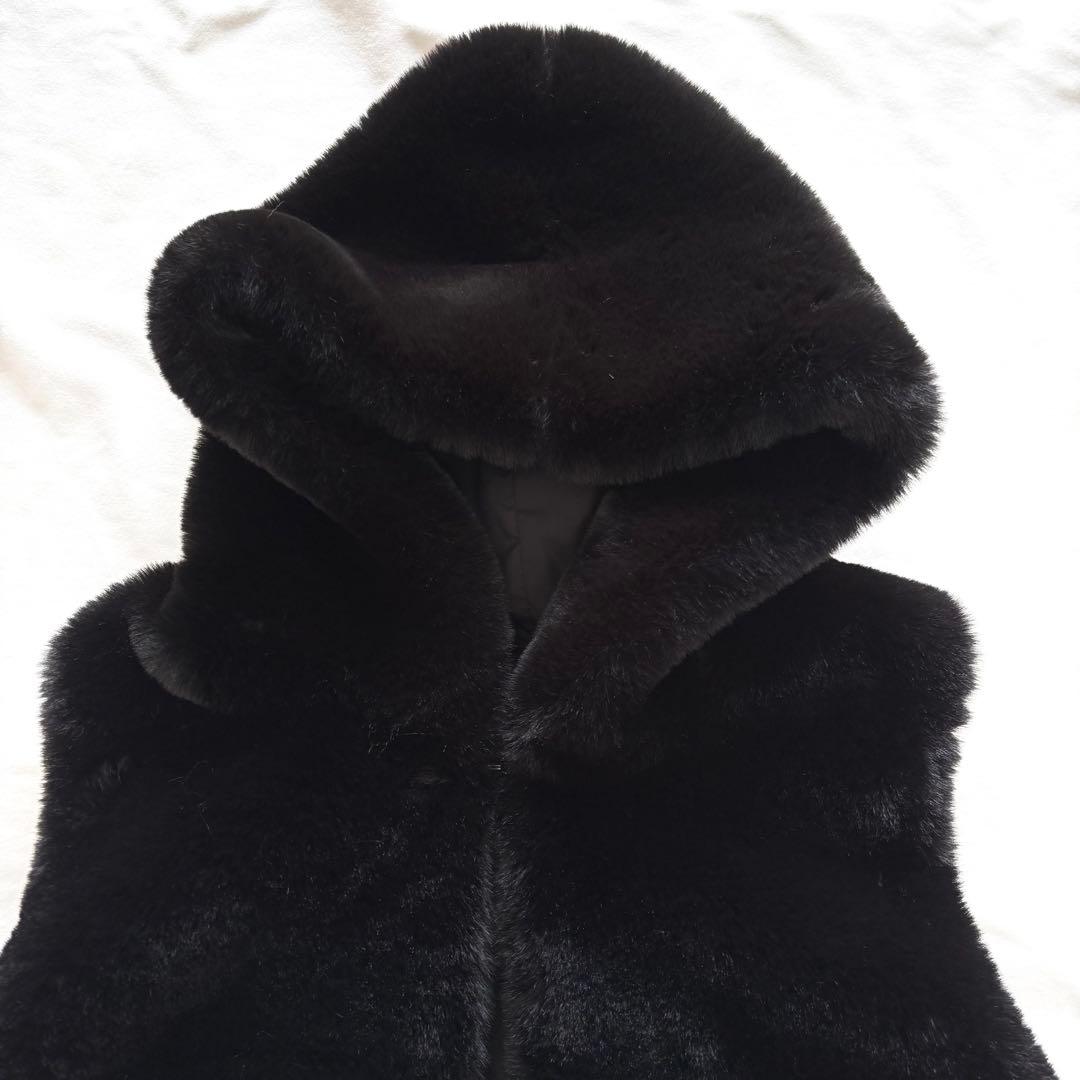 試着のみ☆Aga エコファーベスト　ブラック　9号　ヤマダヤ　ジレ　フード　ファ