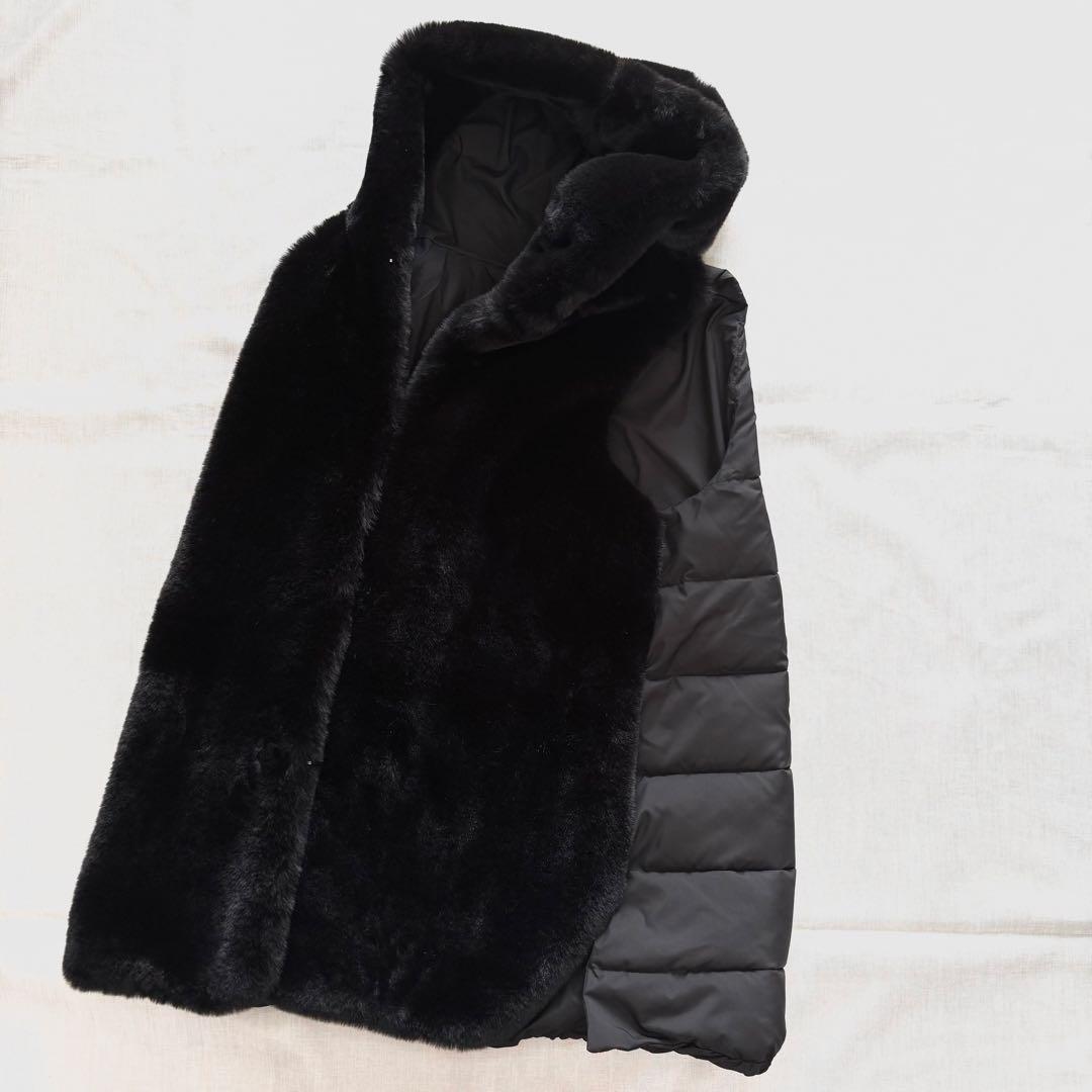 試着のみ☆Aga エコファーベスト　ブラック　9号　ヤマダヤ　ジレ　フード　ファ