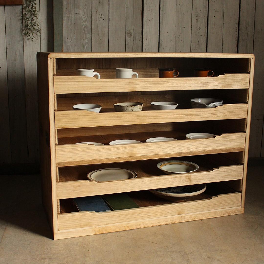 古い木製の引き出し5段　食器棚　キャビネット　古家具　古民家