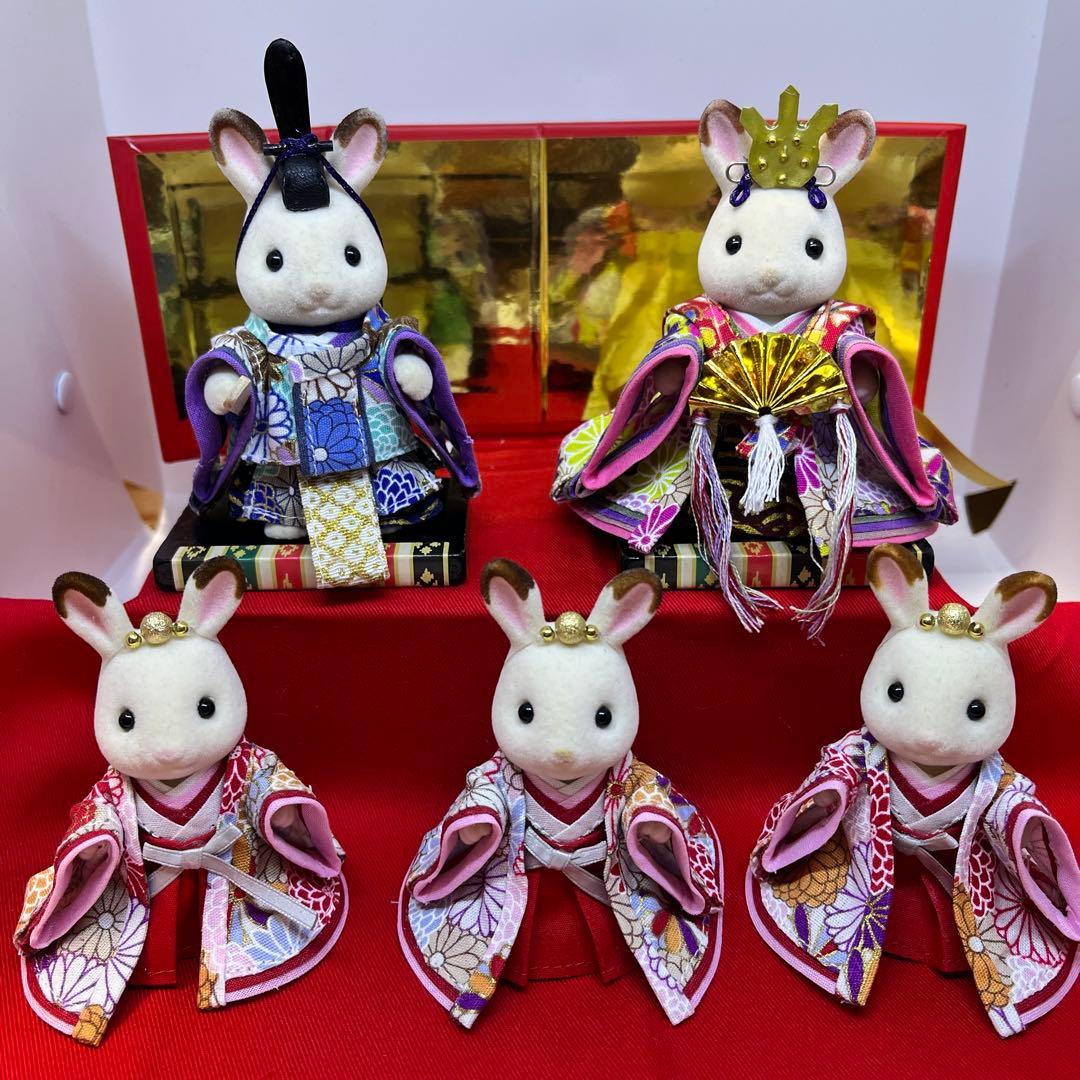 シルバニア　ハンドメイド衣装　雛人形5着セット　男雛女雛　三人官女