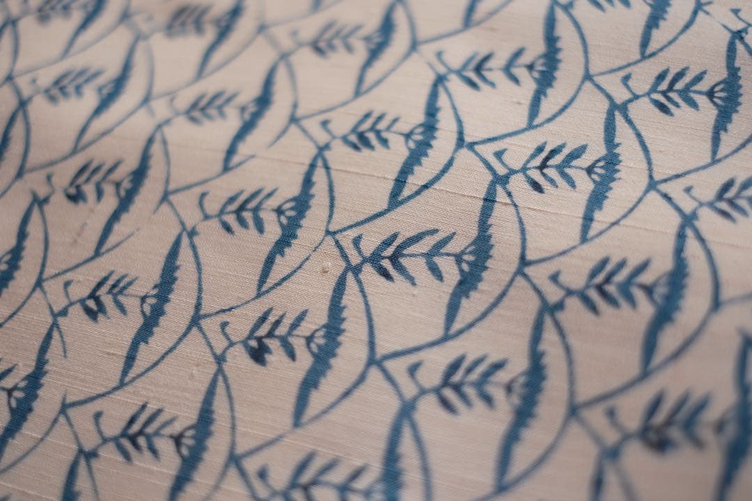 希少【下平清人】型絵染　名古屋帯　菊　生紬　人間国宝:芹沢銈介師事