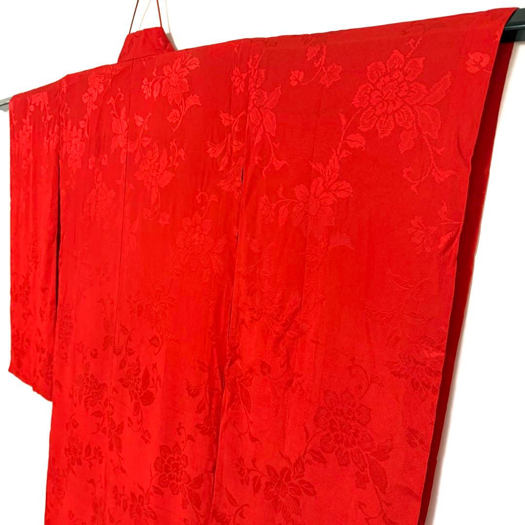 5k2619 長襦袢　正絹　単衣　小振袖用　赤　花柄　和装　着物