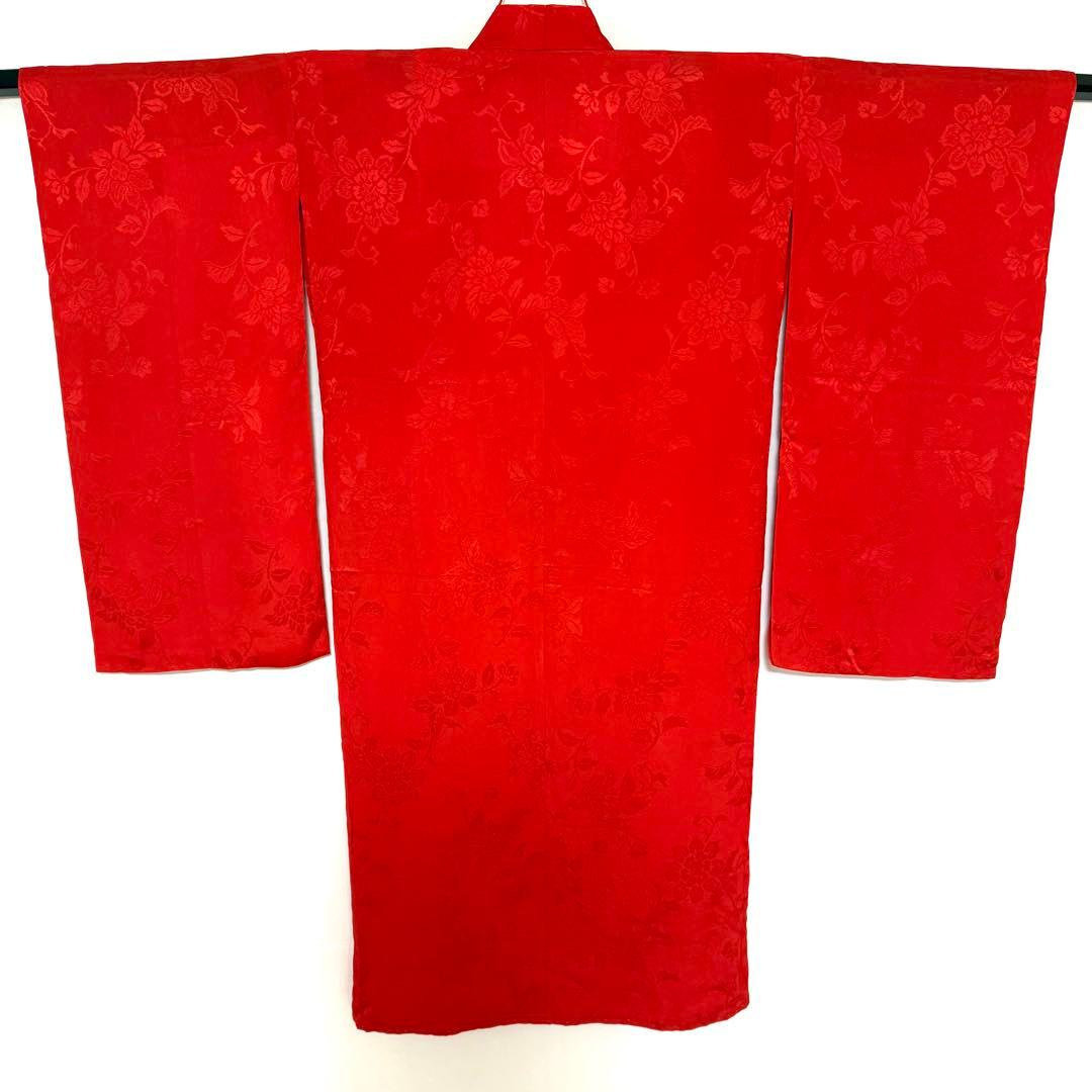 5k2619 長襦袢　正絹　単衣　小振袖用　赤　花柄　和装　着物
