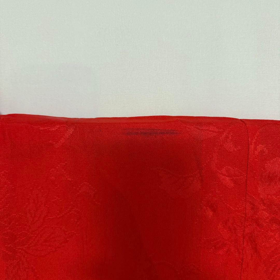 5k2619 長襦袢　正絹　単衣　小振袖用　赤　花柄　和装　着物