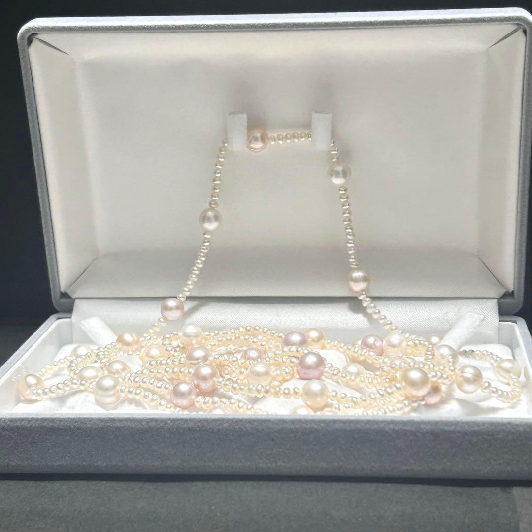 【180cm/テリ◎】本真珠 ネックレス ロング 1連 2連 3連 マルチカラー