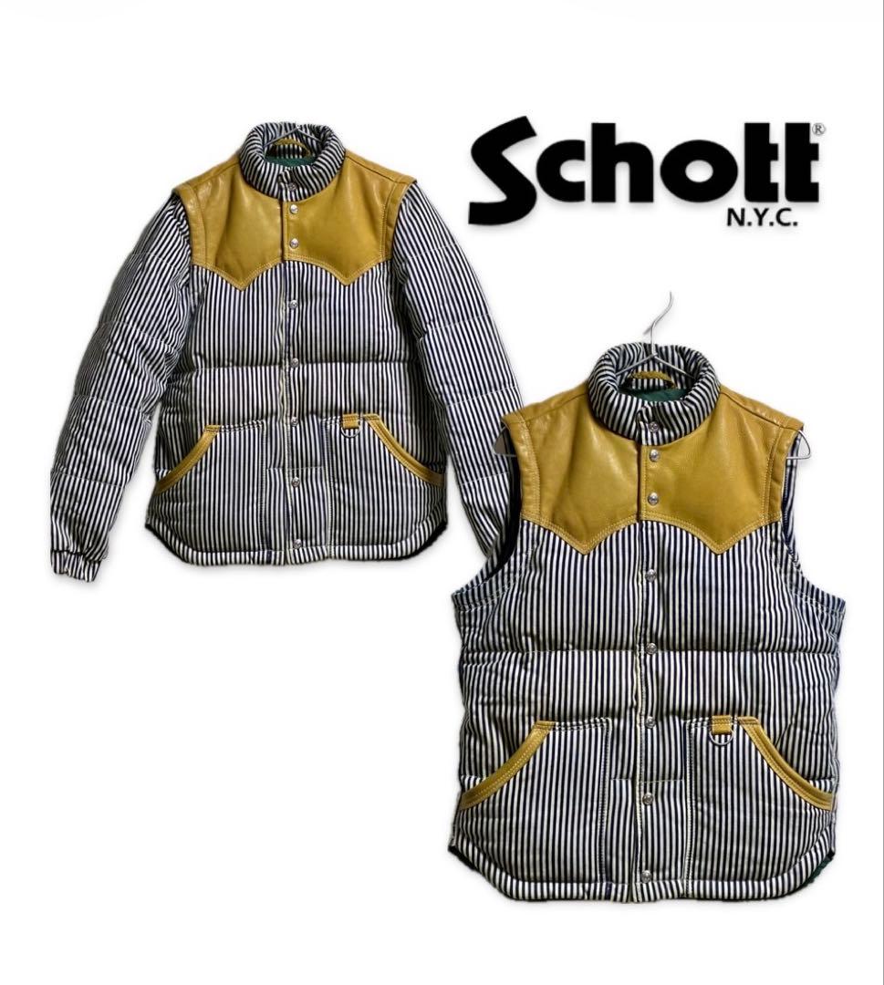Schottショット　ヒッコリーストライプ2WAYダウンジャケット　レザー