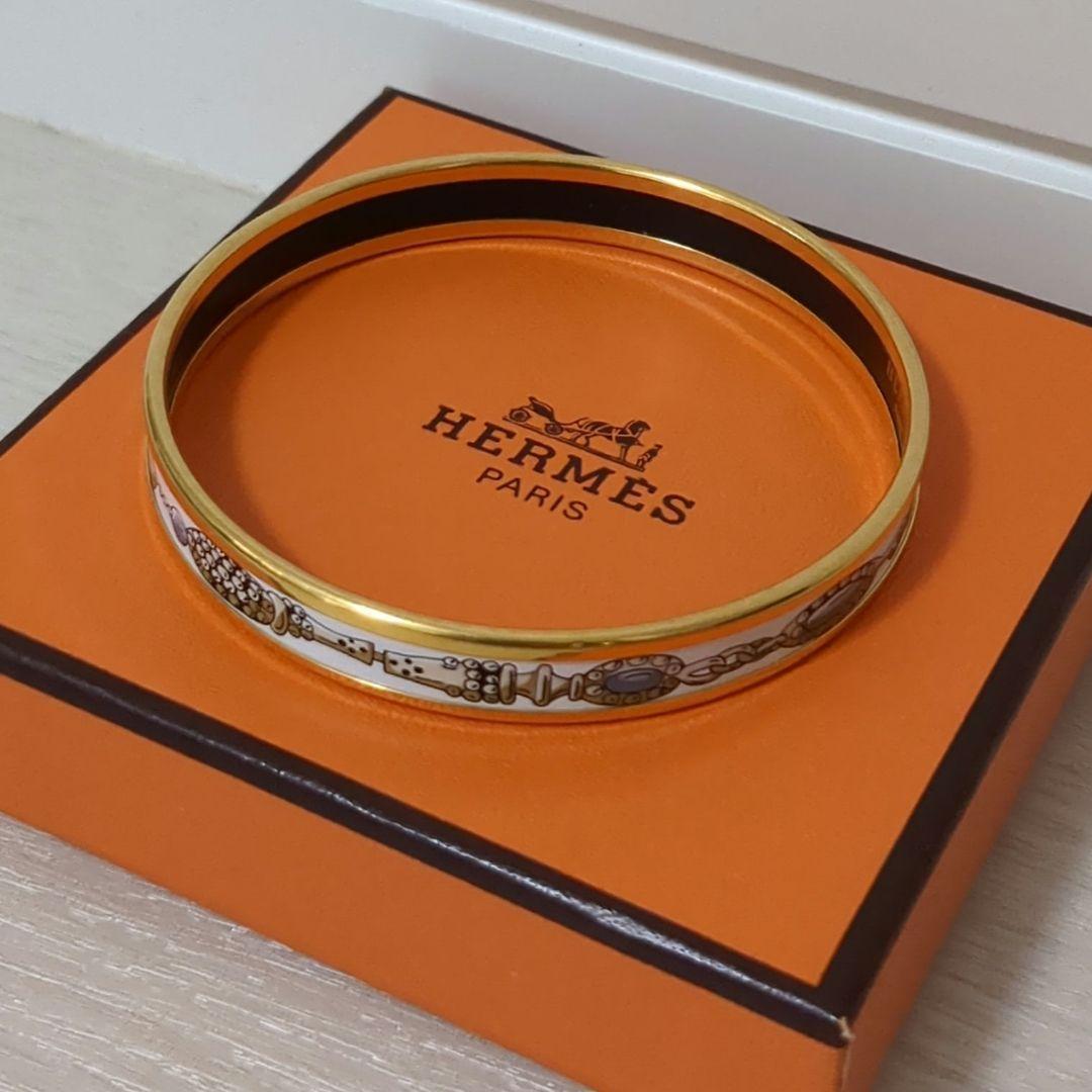 HERMES エマイユ バングル ブレスレット エルメス ゴールド　ホワイト