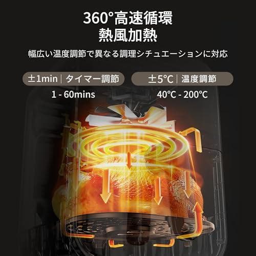 Comfee' ノンフライヤー 4L 大容量 ノンオイル 電気 エアフ_corg