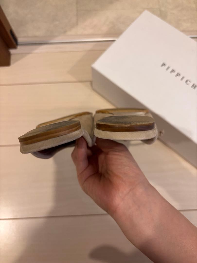 PIPPICHIC ベージュ リボン付きミュール