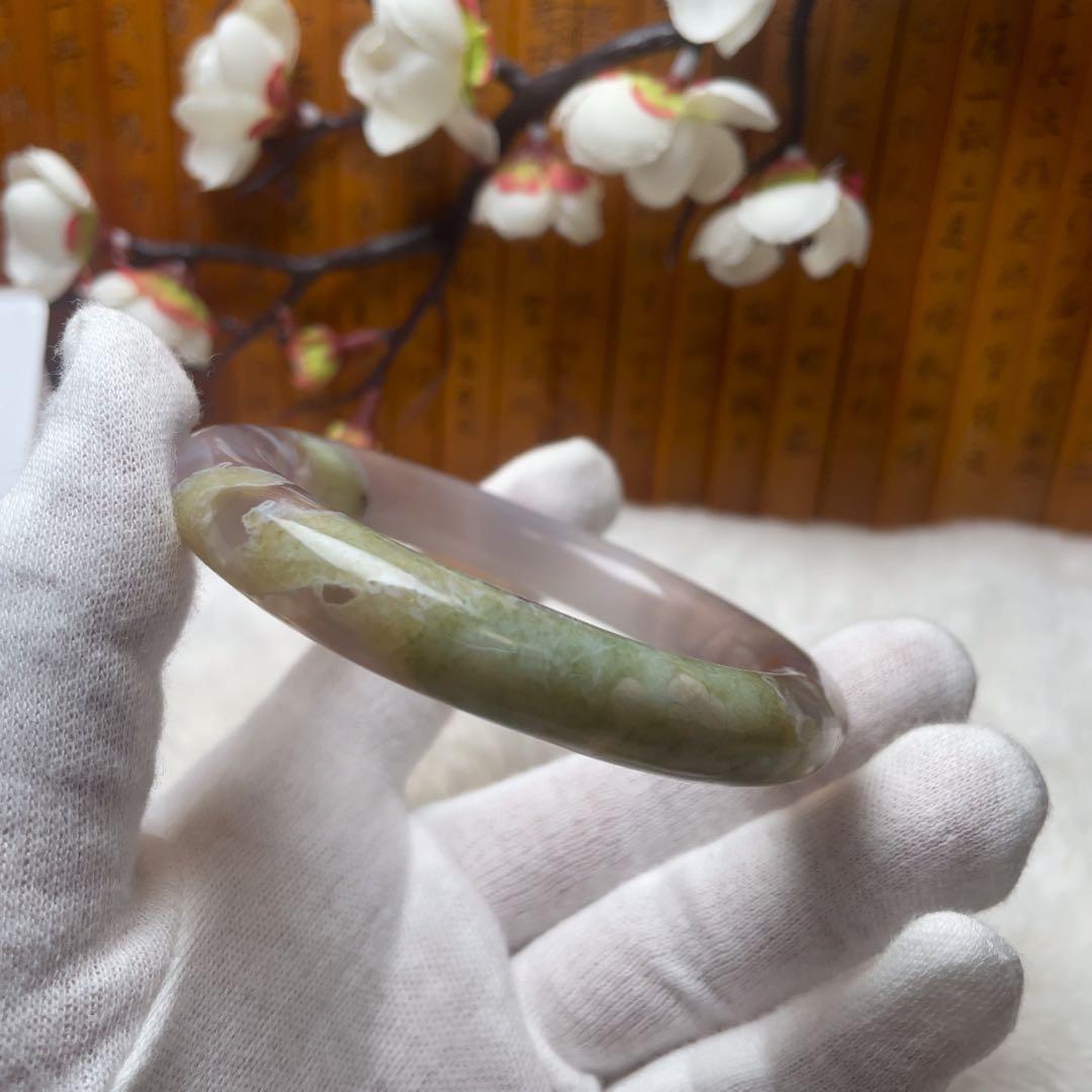 （57.8mm）天然石【美品-✨樹枝瑪瑙、桜瑪瑙】和田玉/軟玉/翡翠　バングル