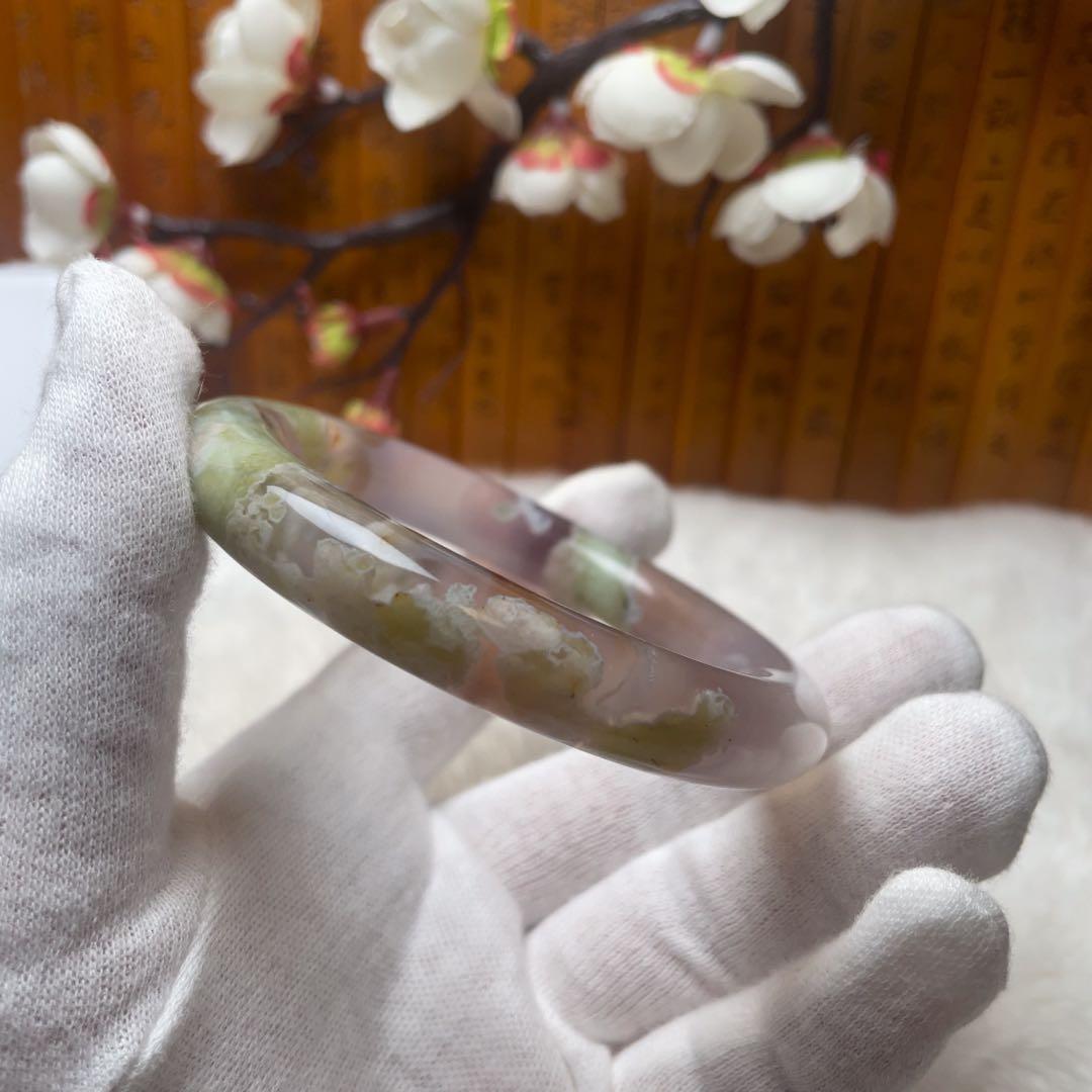 （57.8mm）天然石【美品-✨樹枝瑪瑙、桜瑪瑙】和田玉/軟玉/翡翠　バングル