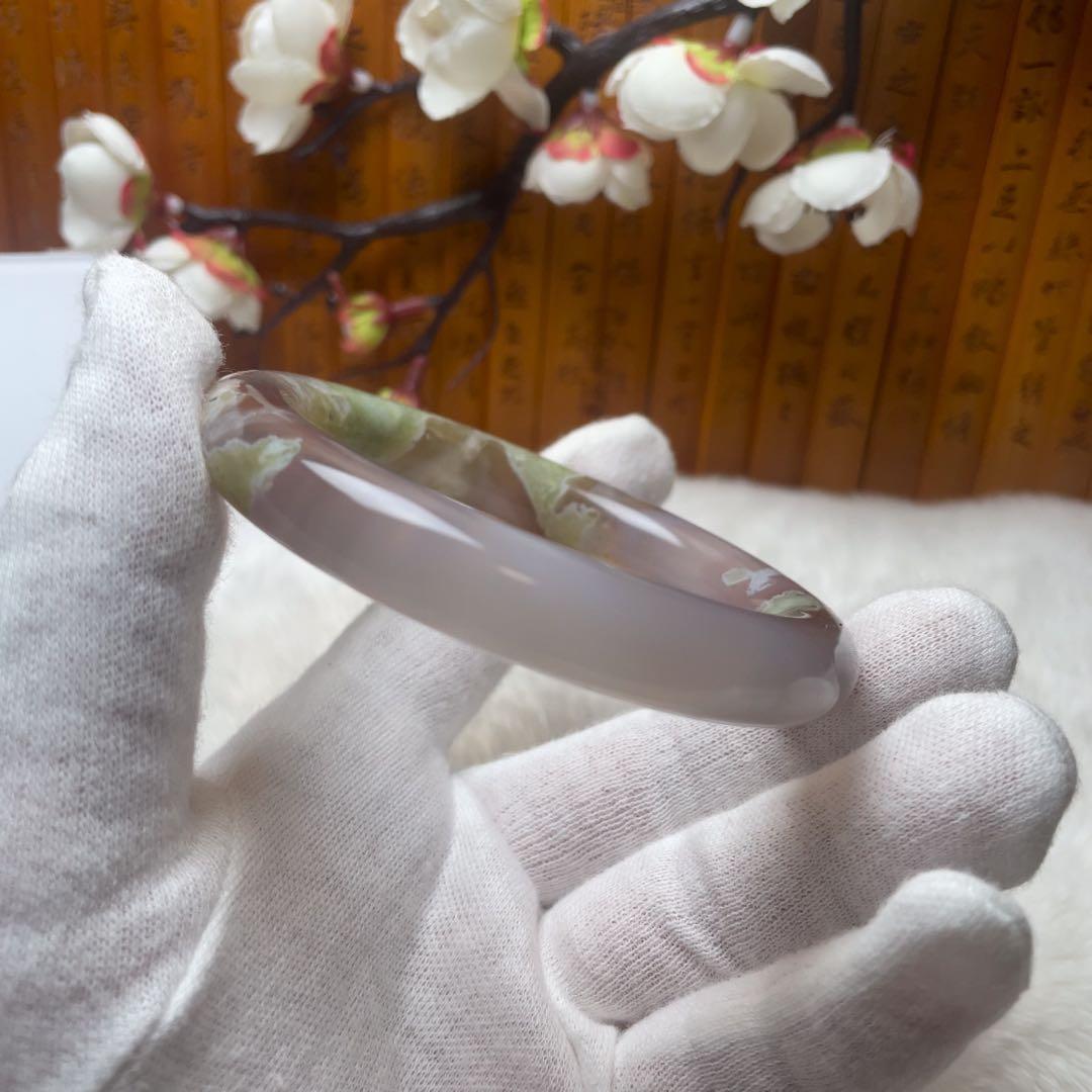 （57.8mm）天然石【美品-✨樹枝瑪瑙、桜瑪瑙】和田玉/軟玉/翡翠　バングル