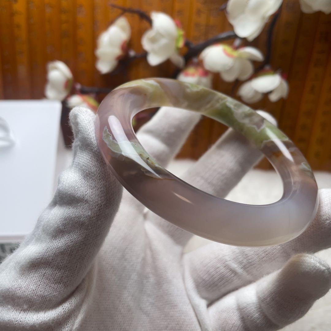 （57.8mm）天然石【美品-✨樹枝瑪瑙、桜瑪瑙】和田玉/軟玉/翡翠　バングル