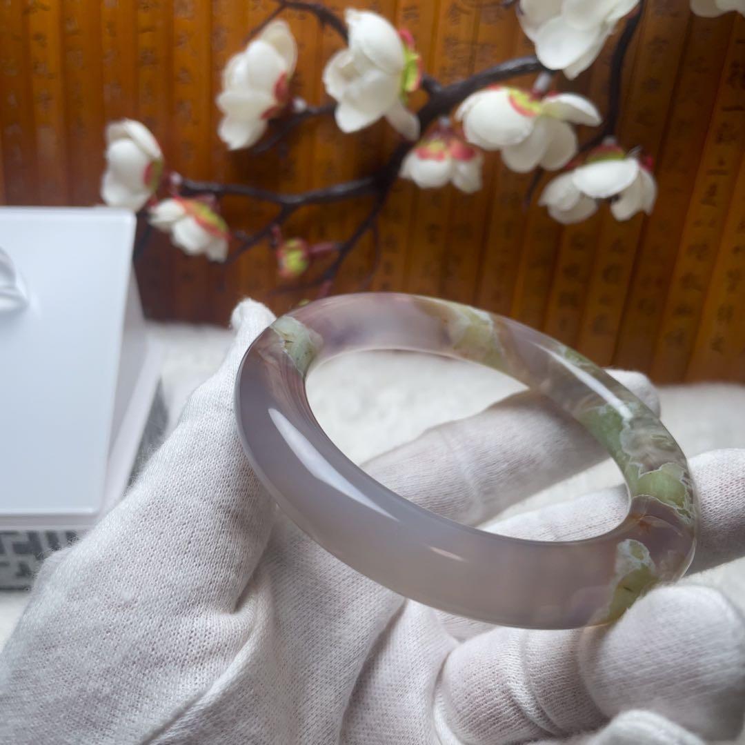 （57.8mm）天然石【美品-✨樹枝瑪瑙、桜瑪瑙】和田玉/軟玉/翡翠　バングル