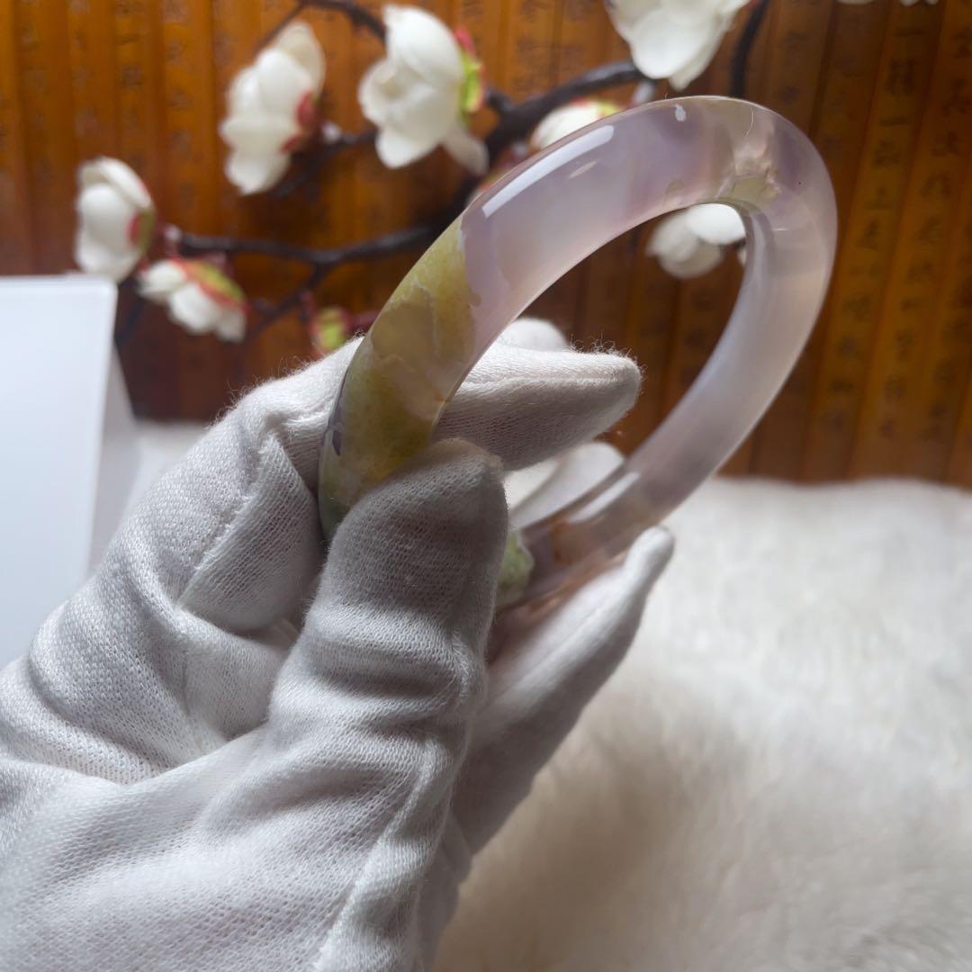 （57.8mm）天然石【美品-✨樹枝瑪瑙、桜瑪瑙】和田玉/軟玉/翡翠　バングル