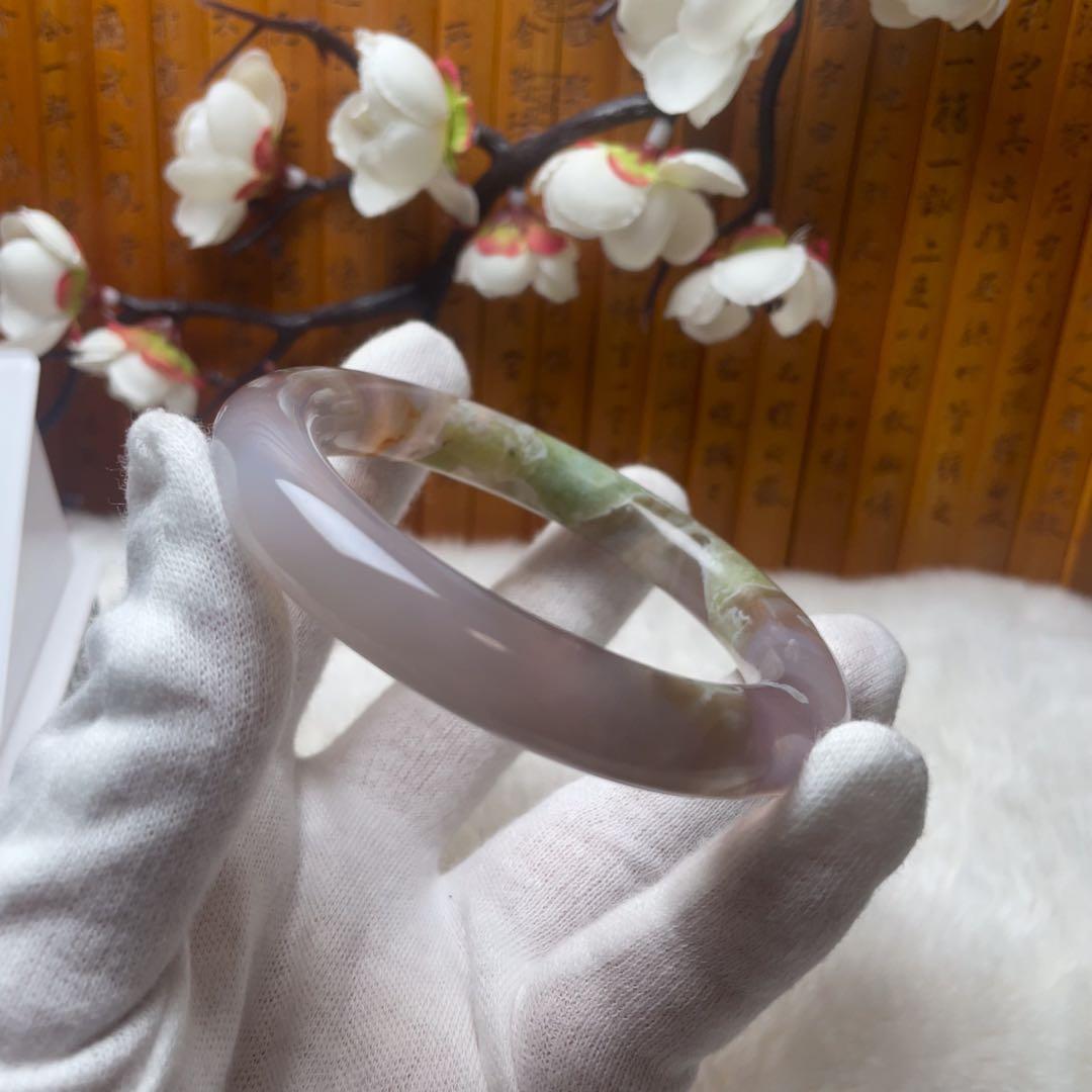 （57.8mm）天然石【美品-✨樹枝瑪瑙、桜瑪瑙】和田玉/軟玉/翡翠　バングル