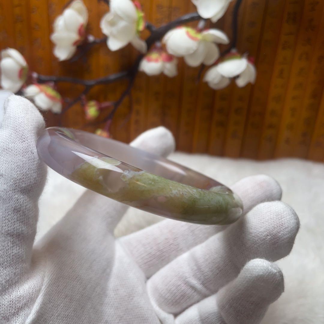 （57.8mm）天然石【美品-✨樹枝瑪瑙、桜瑪瑙】和田玉/軟玉/翡翠　バングル