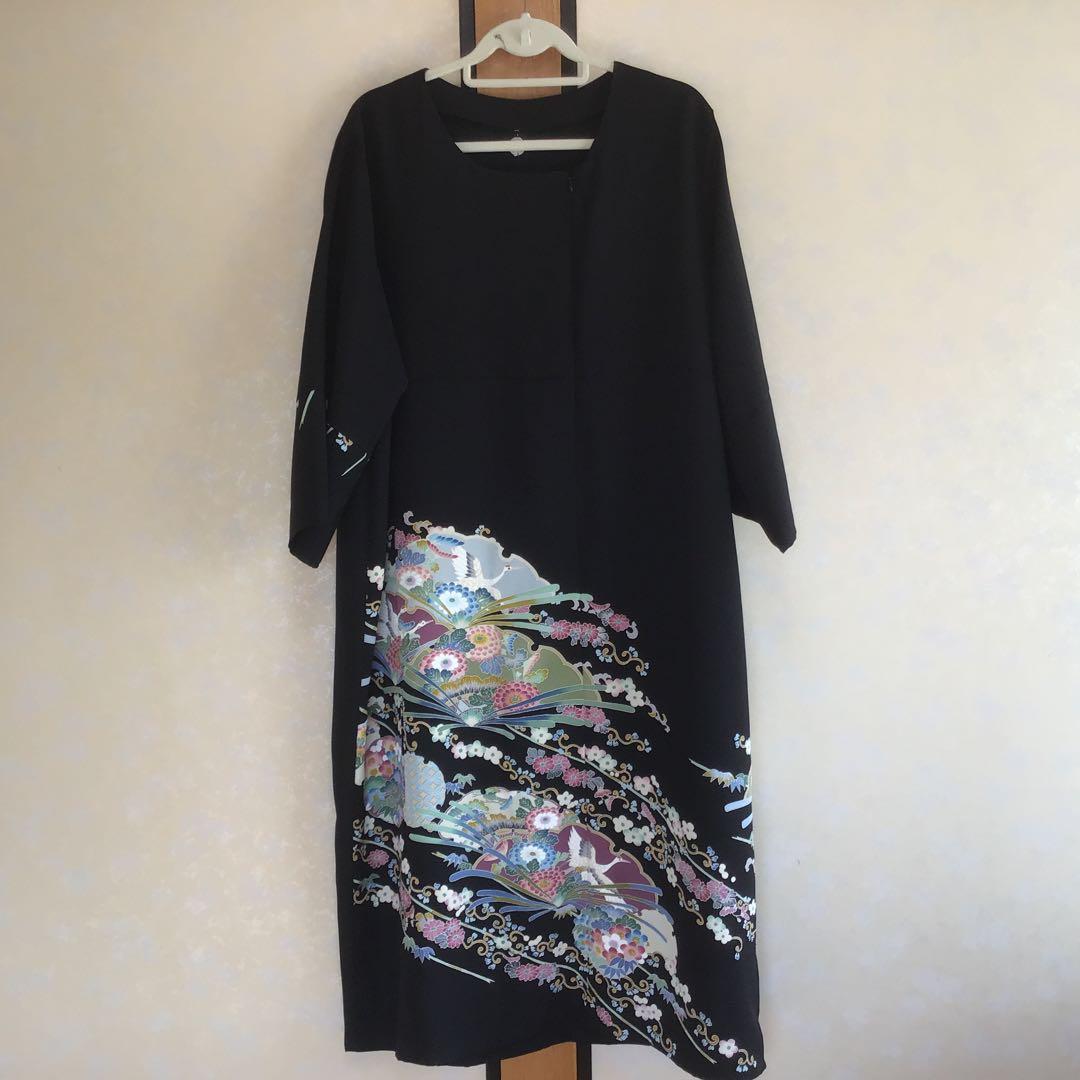 留袖リメイクワンピース❣️着丈123 4L