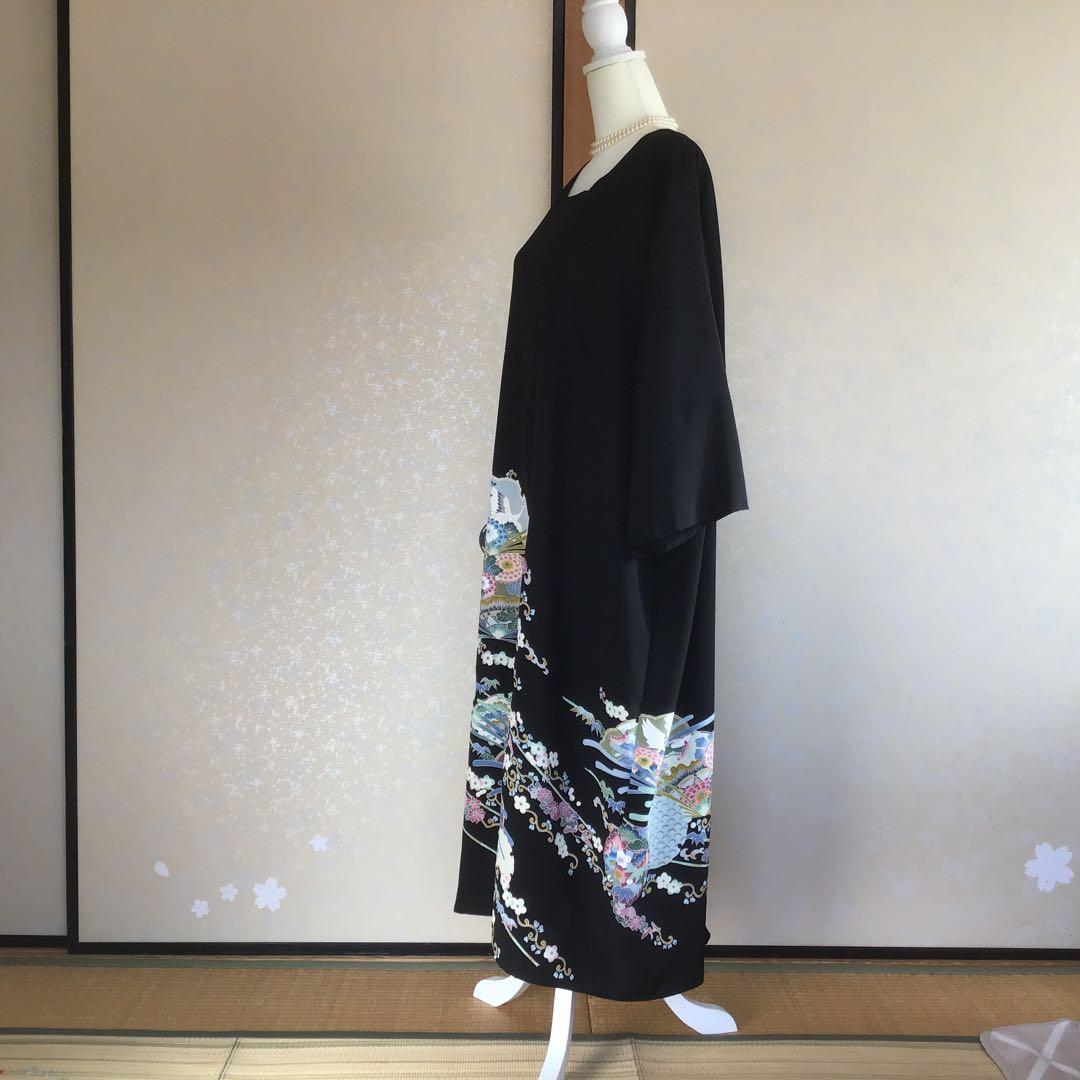 留袖リメイクワンピース❣️着丈123 4L