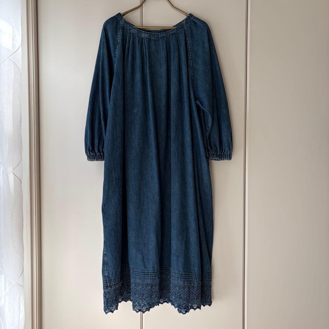 45R 45プチデニム✕レースのタックドレス（加工） ワンピース　2025SS