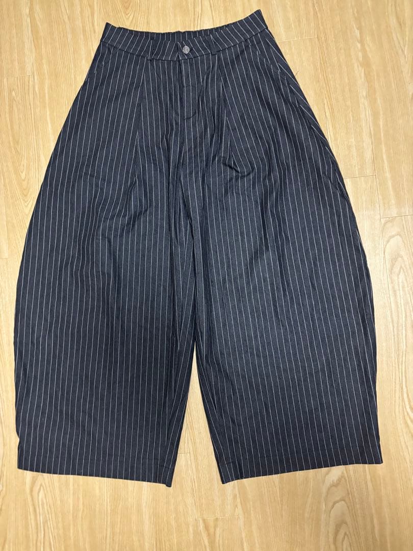 PUSH PUSH ワイドパンツブラックストライプデニム