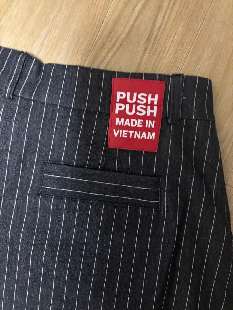 PUSH PUSH ワイドパンツブラックストライプデニム