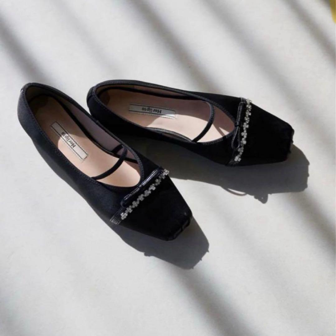 靴 herlipto MaryJaneCrystalRibbonSatinFlats