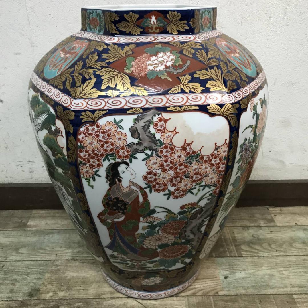 有田焼 夢右衛門窯 作 花鳥図 美人図 特大沈香壷 高約100㎝ 蔵出品